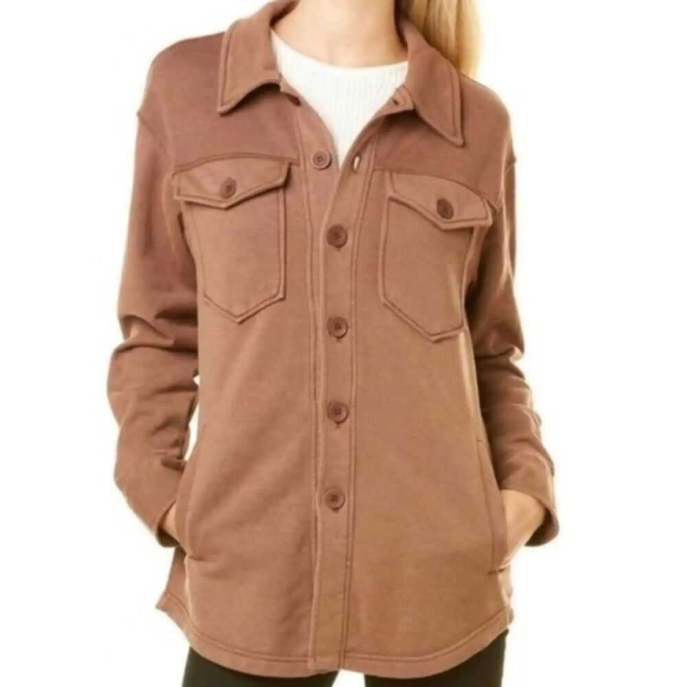 Avec Les Filles French Terry Pigment Dyed Shacket Brown Women’s Small